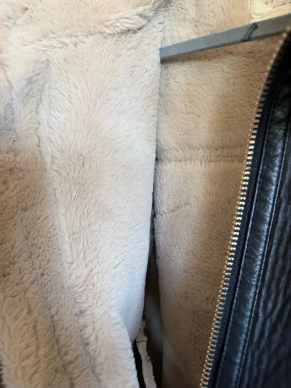 Black Shearling-Trim Leather Jacket - Women's size XS